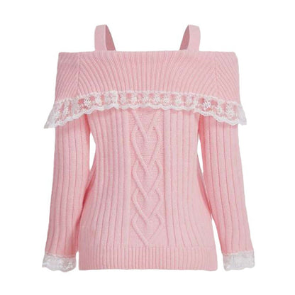 Amazon Independent Station European And American Autumn And Winter New Off-shoulder Lace Lace Lace Knitted Sweater For Women YF2367
