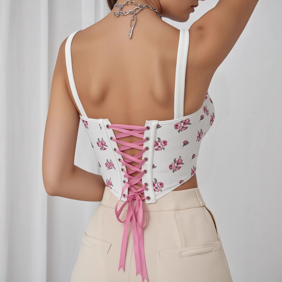 Amazon Fishbone Bra Sexy Strappy Backless Suspender Hot Girl Fishbone Print Waistband European And American Style Breast-Wrapped Women