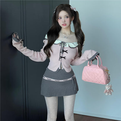 2024 Autumn Color Hanging Neck Knitted Cardigan Sweater Doll Collar Women's Autumn Sexy Spice Girls Lace-up Slim Fit Suit