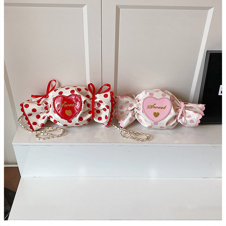 Cross-Border Popular Bags For Women, Heart Candy Bags, Bowknots, Japanese Style Shoulder Crossbody Bags, Fairy Letter Bags, Chains