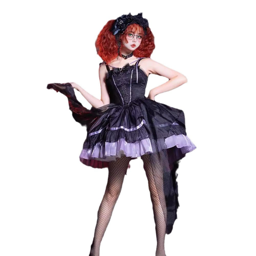 Brocade Garden Lolita Wansheng [Magic Spirit Girl] Slim Embroidery Gothic Style Purple Black JSK Garsena Waistner