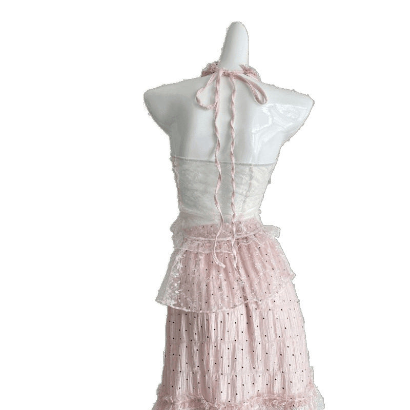 French Guava Style Sweet Sexy Pink Halterneck Suspender Dress For Women 2025 Spring And Summer New Slim Princess Dress