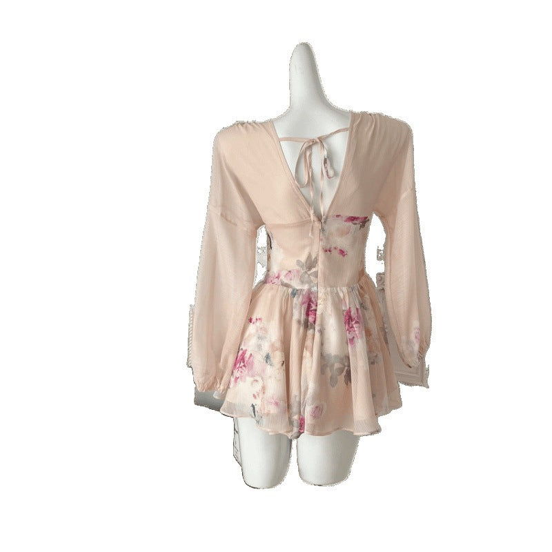 In-Stock Hotdog Spicy Original Moon And Flower Festival Waist-Cinching Bow Delicate Elegant Women's Summer Dress