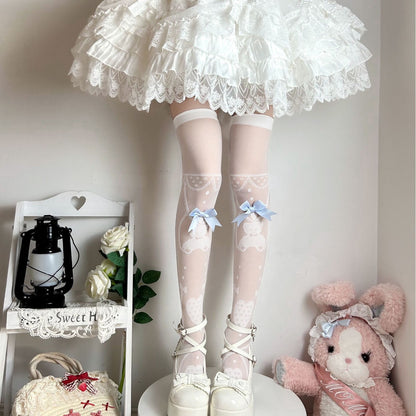 Sweet Thin Stockings Lolita Bow Print Socks Lolita Stockings High Knee Socks