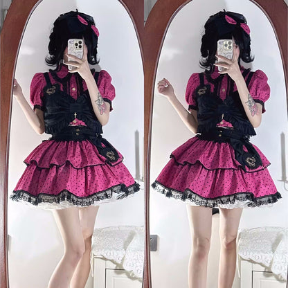 In Stock (Spicy Candy) Three-Piece Hot Girl Suit Lolita Two-Piece Cake Skirt Lolita Suit Skirt