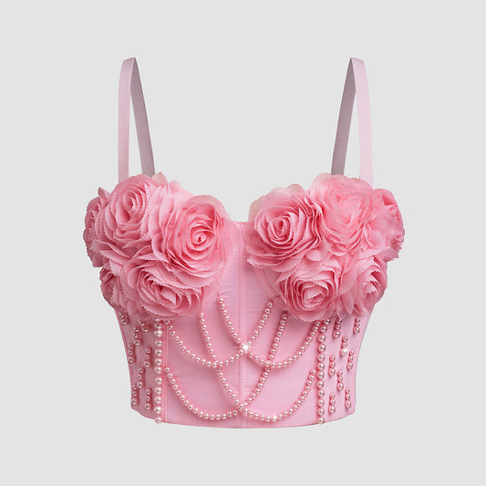 Lu Qiuguo Fish Bone Sling With Chest Pad Flower Vest Outer Wear Base Wrap Chest French Beaded Top DB1831