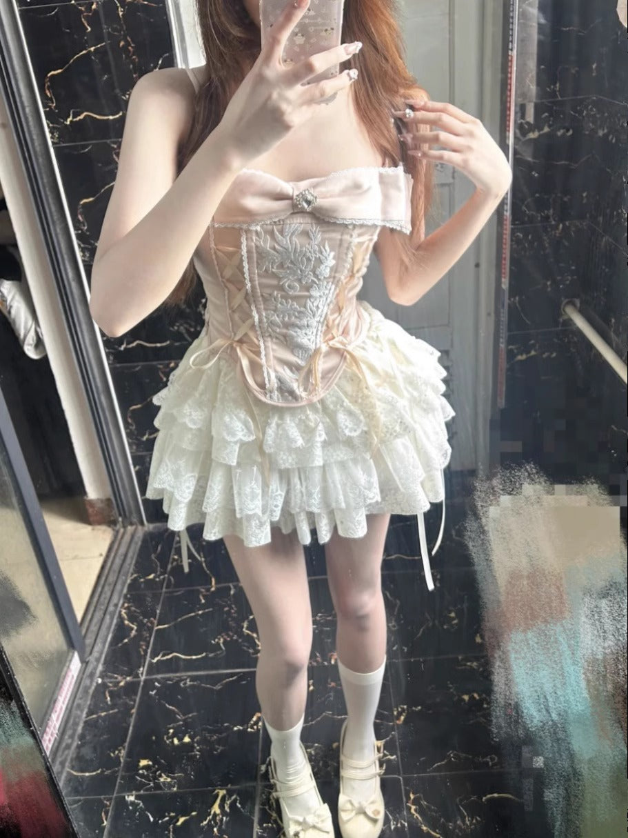 French Lace Camisole Bow Top 2024 Summer Women's Clothing