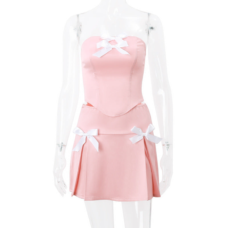 Bow Detail Tube Top Vest and Skirt Set – Sophisticated Look