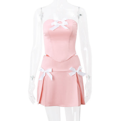 Bow Detail Tube Top Vest and Skirt Set – Sophisticated Look