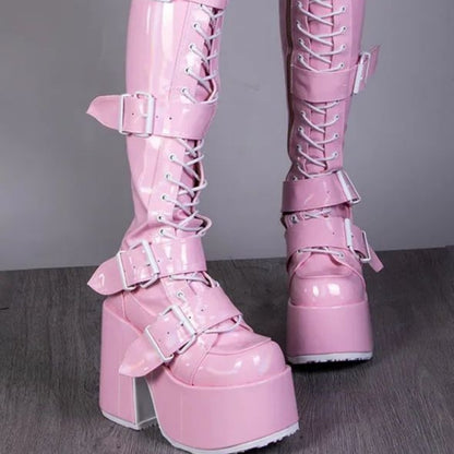 Statement Platform Heel Boots – Over-the-Knee with Buckles