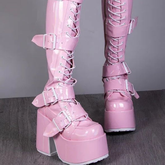 Statement Platform Heel Boots – Over-the-Knee with Buckles