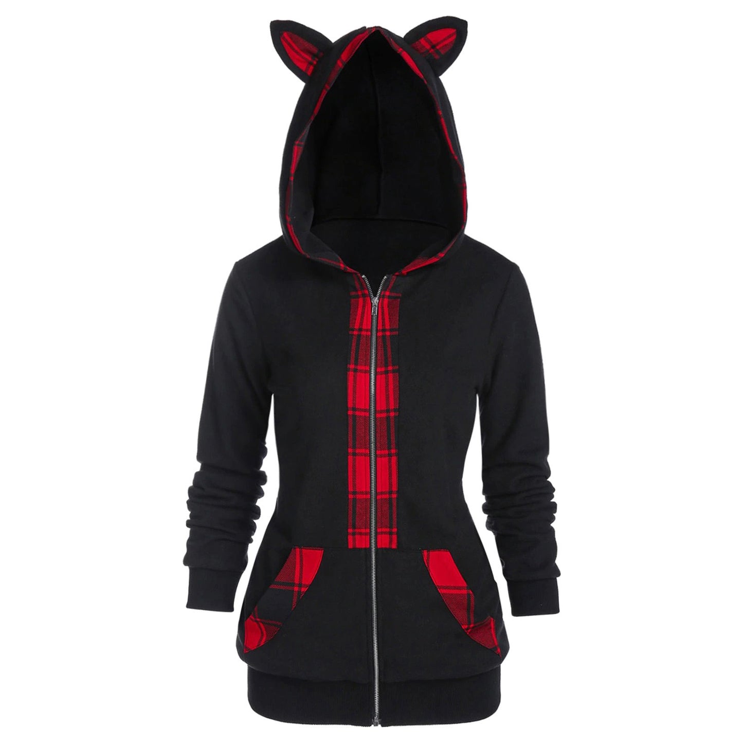 Cute & Cozy: Cat Ear Plaid Sweater for Women"