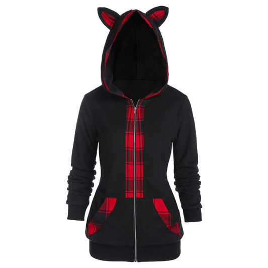 Cute & Cozy: Cat Ear Plaid Sweater for Women"