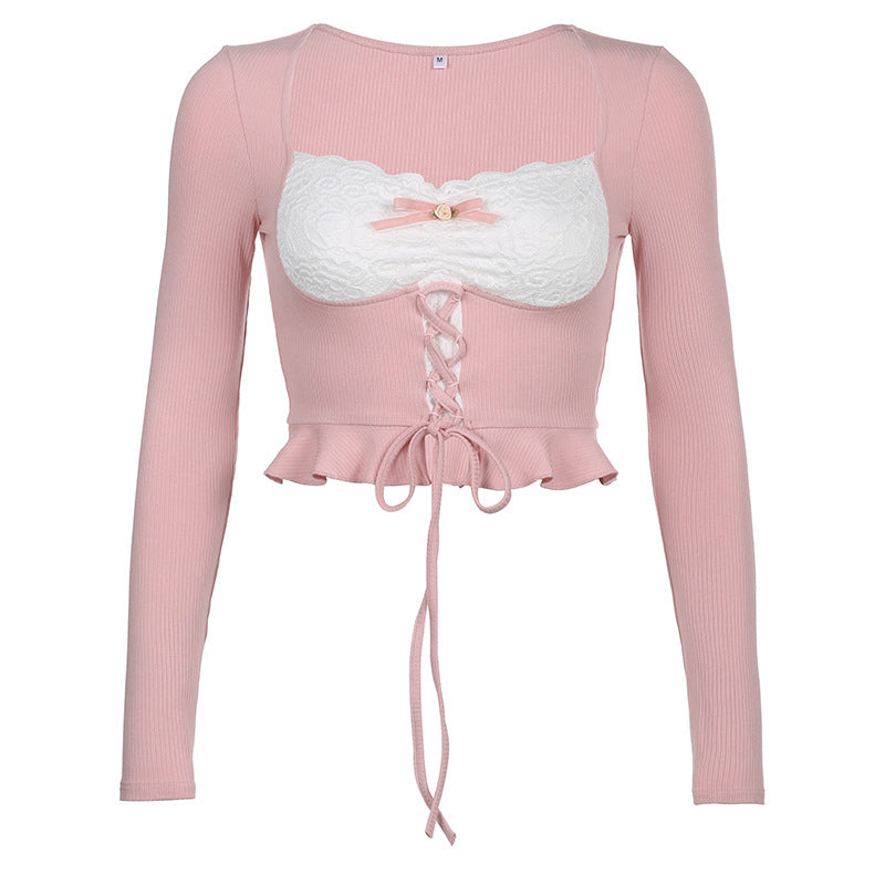Slim Fit Long Sleeve T-Shirt Featuring Bandage Waist Detail
