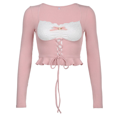 Slim Fit Long Sleeve T-Shirt Featuring Bandage Waist Detail