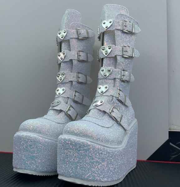 European And American Metal Buckle Thick Sole High Boots Women Amazon Plus Size