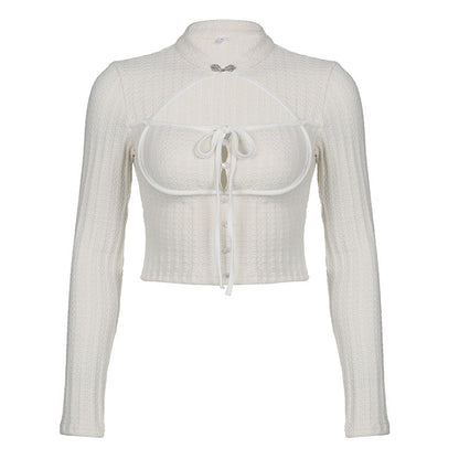 Chinese-style Design Button Stand Collar Knitted Top