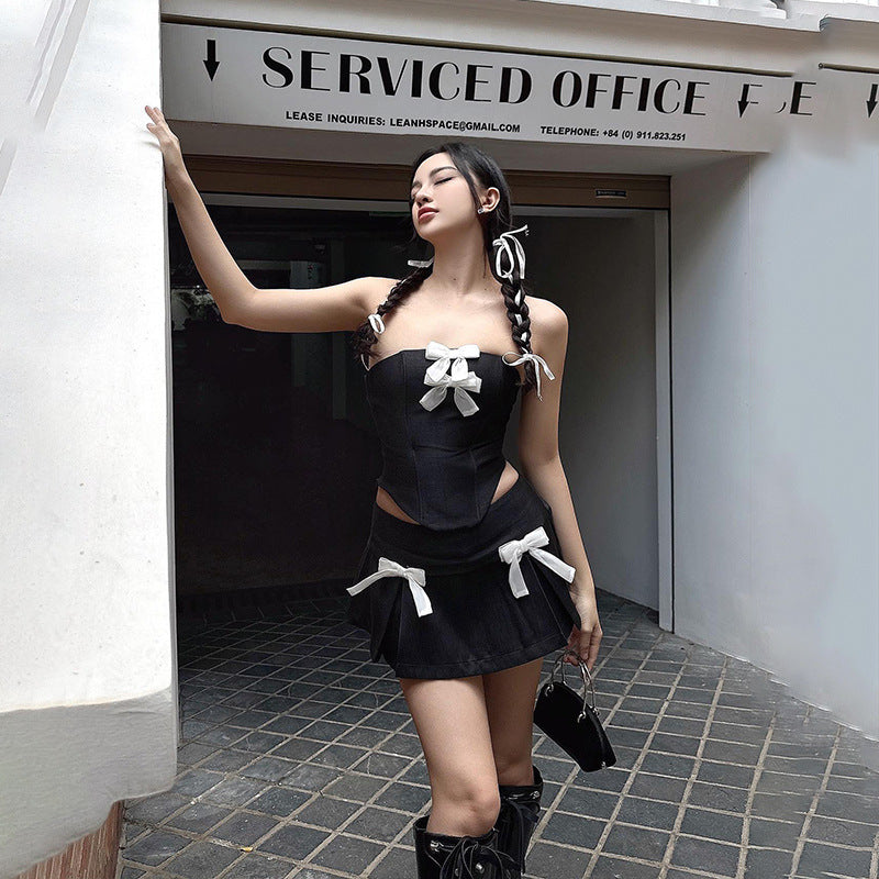 Bow Detail Tube Top Vest and Skirt Set – Sophisticated Look