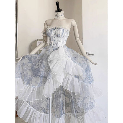 French Blue A- Line Skirt Dress For Women