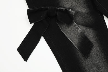 Real Shot American Retro Cute Bow Denim Trousers