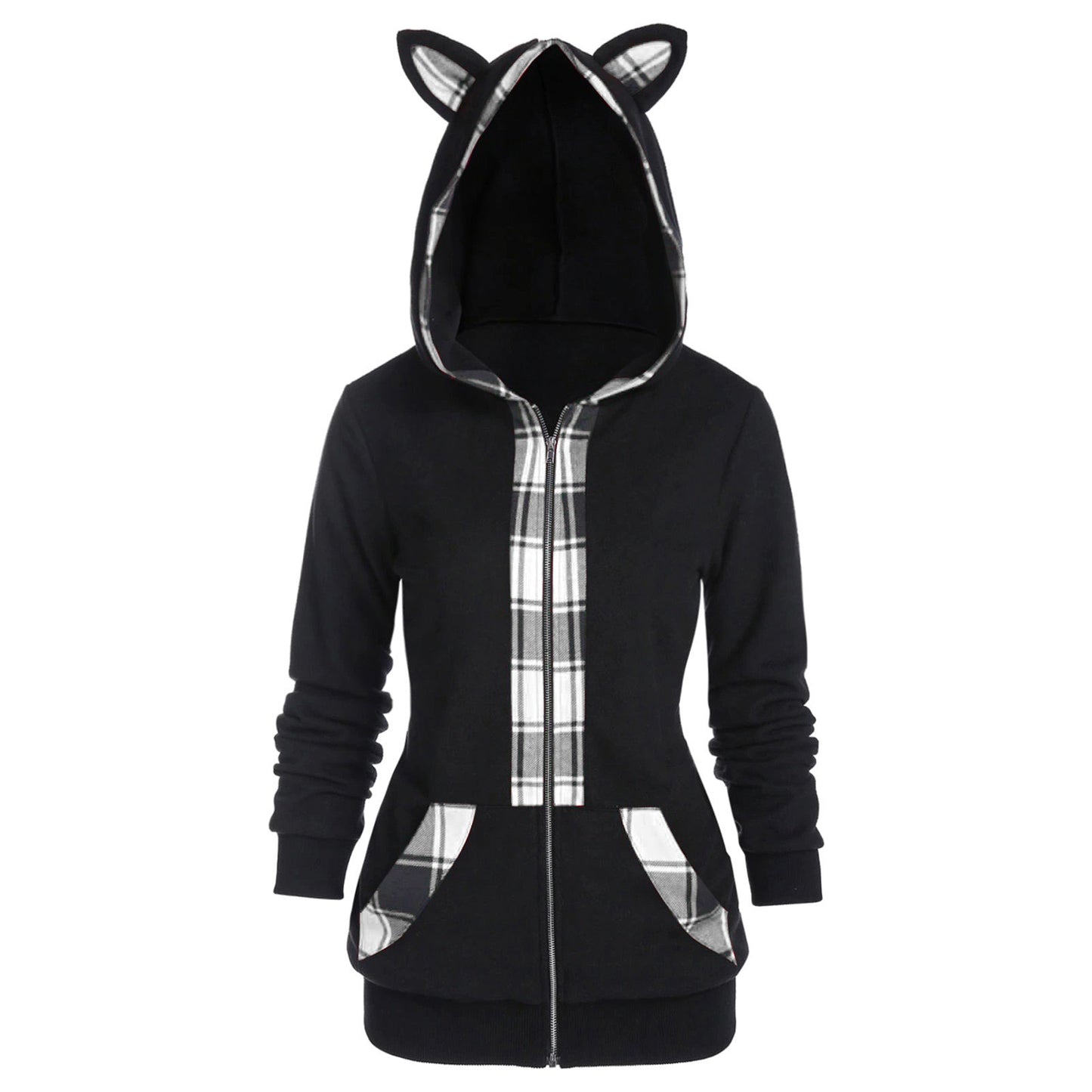 Cute & Cozy: Cat Ear Plaid Sweater for Women"
