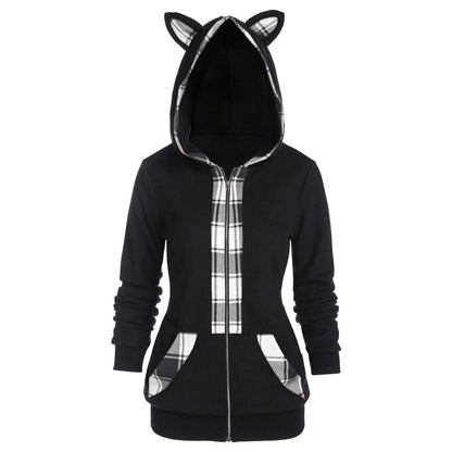 Cute & Cozy: Cat Ear Plaid Sweater for Women"