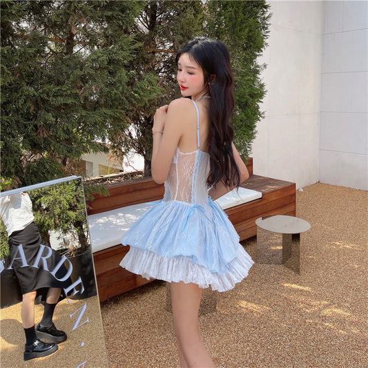 Women's A-line Lace Stitching Strapless Dress
