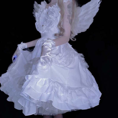 White Angel Jsk Fairytale Lolita  Vintage Kawaii Girls Gothic Lace Wedding Gown Cosplay Princess Dresses