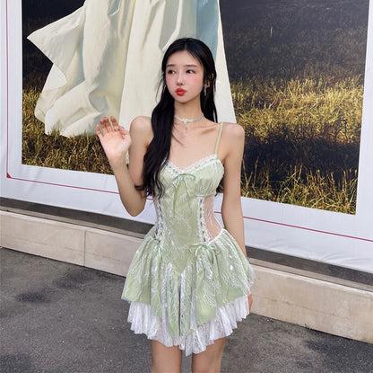 Women's A-line Lace Stitching Strapless Dress