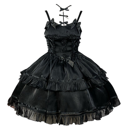 Lolita Bow Splicing Black Dress