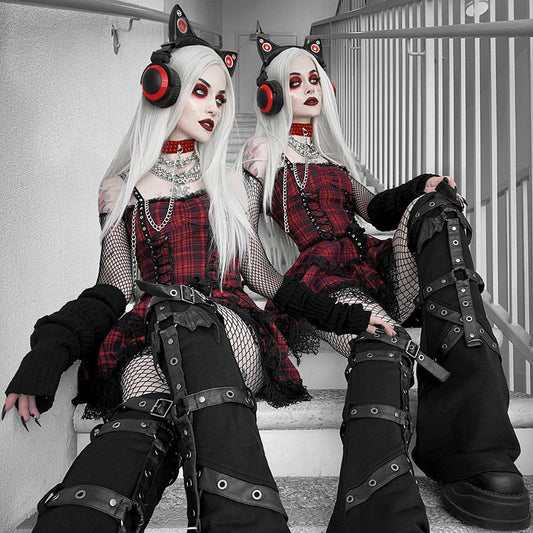 Dark Academia Gothic Plaid Dress – Suspender Style
