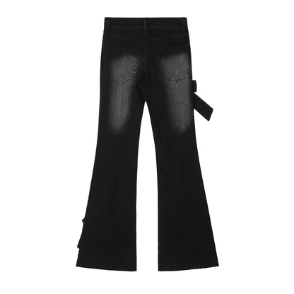 Real Shot American Retro Cute Bow Denim Trousers