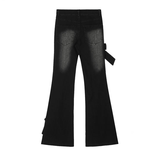 Real Shot American Retro Cute Bow Denim Trousers