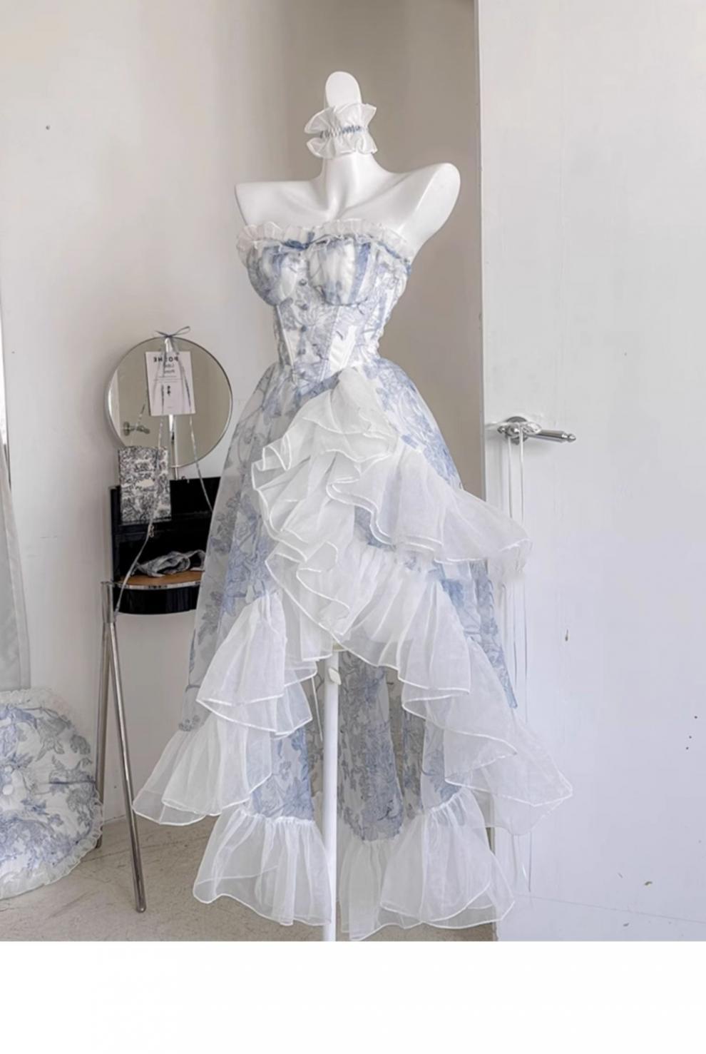 French Blue A- Line Skirt Dress For Women