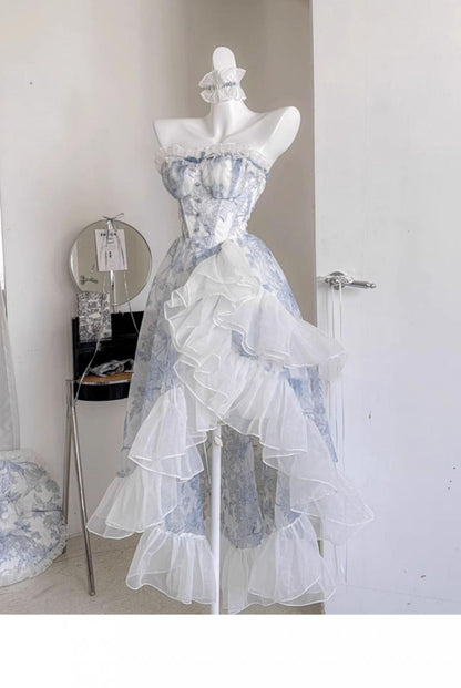 French Blue A- Line Skirt Dress For Women